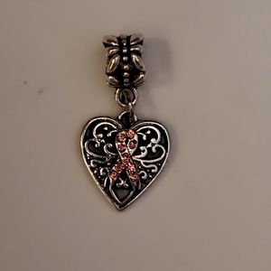 Breast Cancer Awareness Heart Shaped Charm  Pendant  NEW